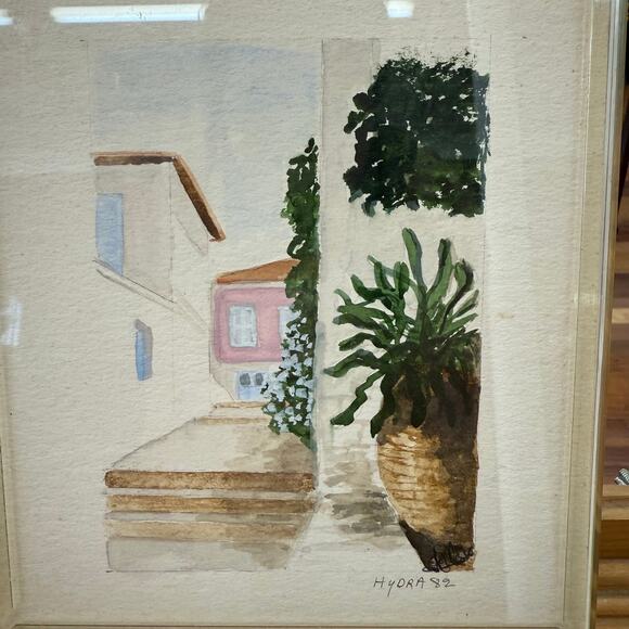 Vintage Greek Watercolor Painting – “Hydra 82” in Acrylic Frame - Picture 2 of 5